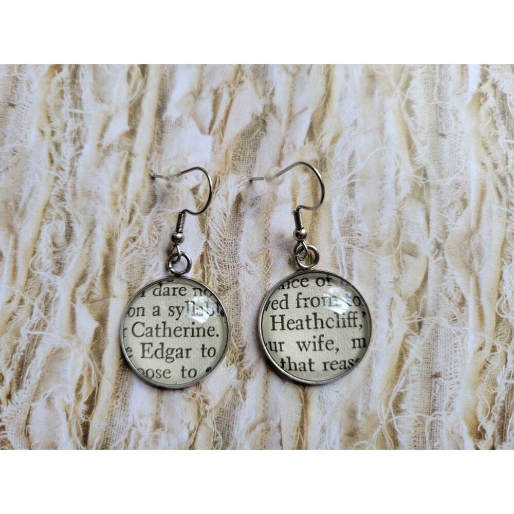 Catherine and Heathcliff earrings made with Wuthering Heights book pages